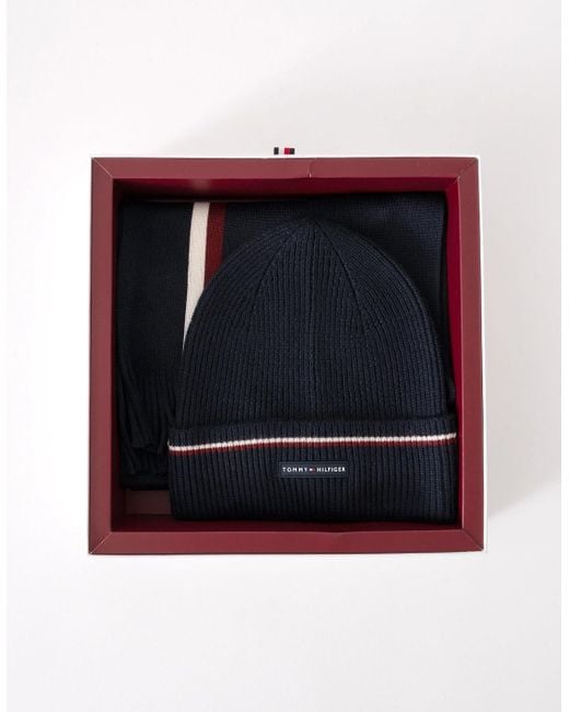 Tommy Hilfiger Black Th Wool Beanie & Scarf Gift Set for men