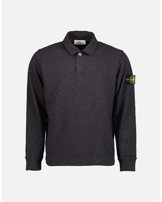 Stone Island Blue Vanisé Brushed Heavy Cotton Jersey Polo Sweatshirt for men