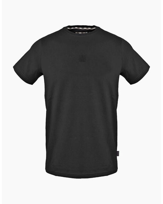 Aquascutum Black Regular Fit Crew Neck Short Sleeve T-Shirt for men
