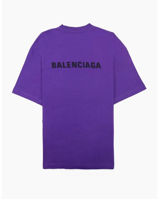 Balenciaga Purple Embroidered Medium Fit Logo T Shirt 5162 for men
