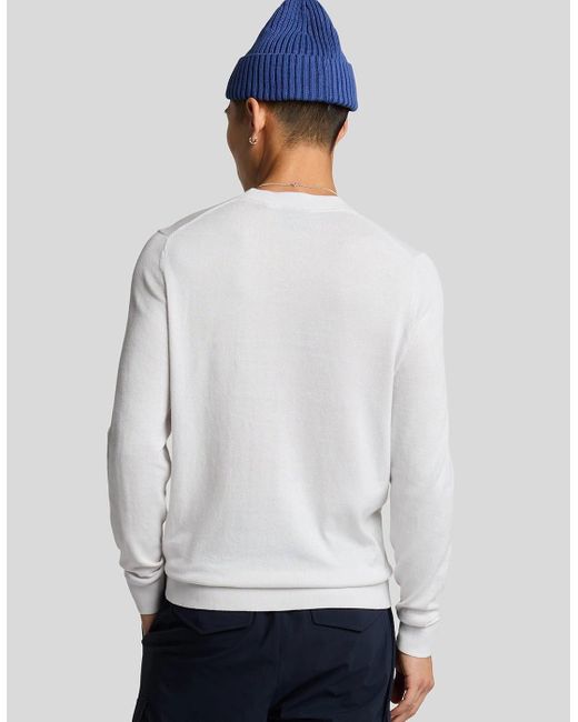 Lyle & Scott White Superfine Crew Neck Jumper for men