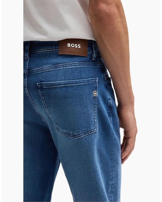Boss Blue Mid Rise Slim Fit Five Pocket Jeans for men