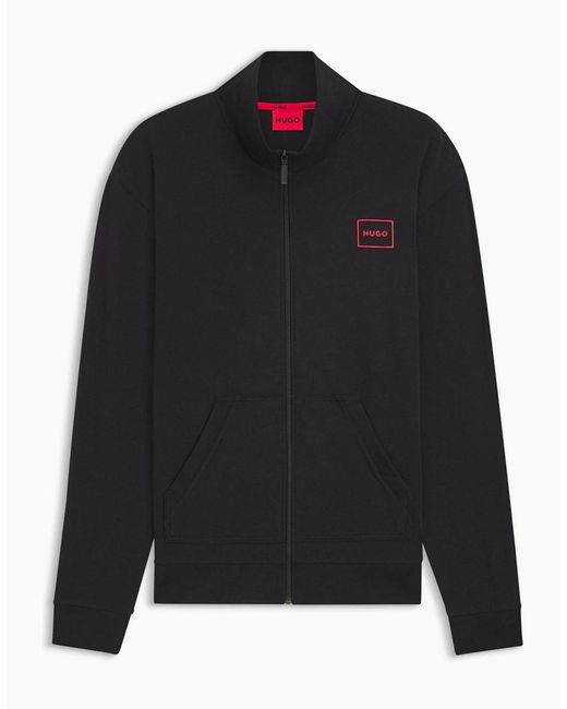 Boss Black Laze Solid Patterned Ribbed Cuff Zip Neck Sweat Jacket for men