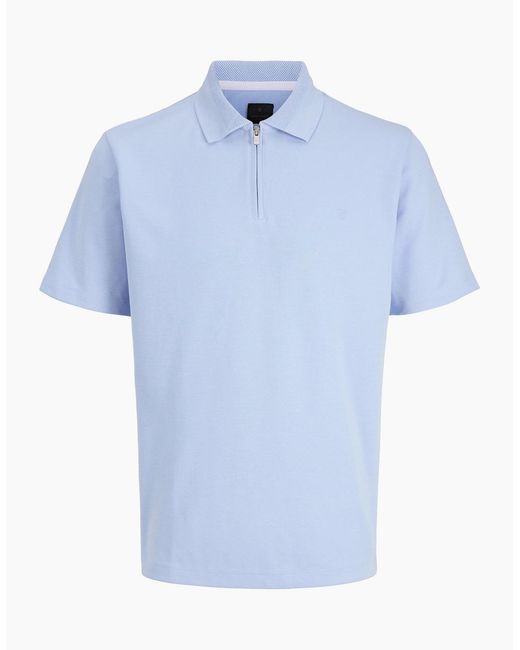 Jack & Jones Blue Jprblaethan Short Sleeve Zip Polo Chambray for men
