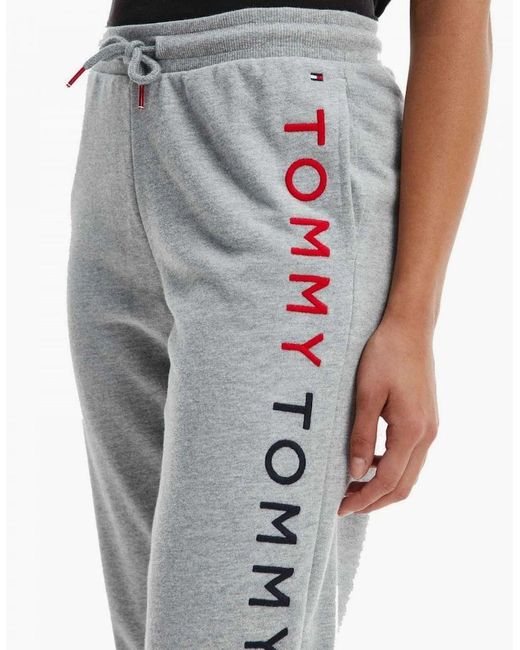 Tommy Hilfiger Gray Logo Embroidered Tapered Track Pants, Medium Heather