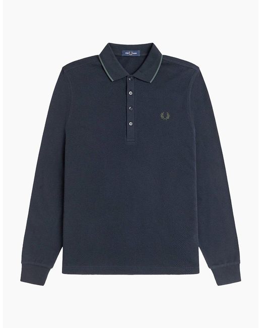 Fred Perry Blue Textured Long Sleeve Polo for men
