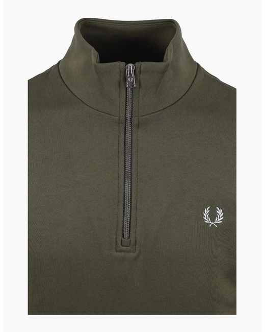 Fred Perry Green Half Zip Sweatshirt Laurel/Ecru/Dusky for men