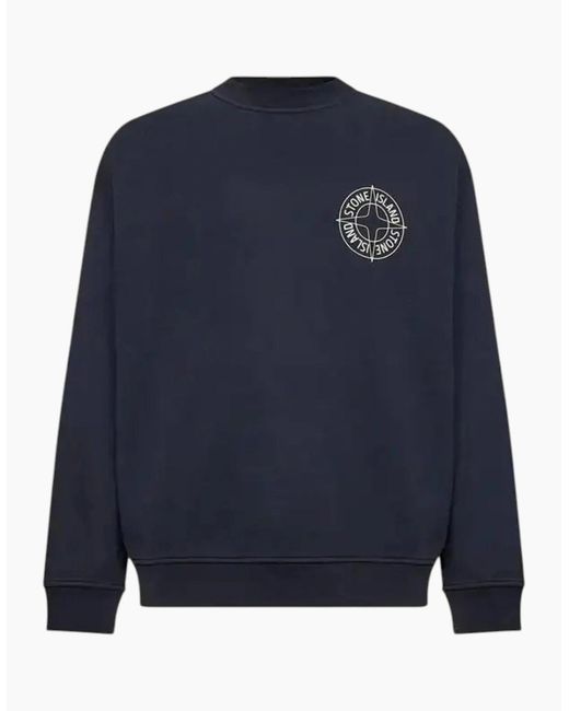 Stone Island Blue Cotton Fleece Compass Logo Print Sweatshirt for men
