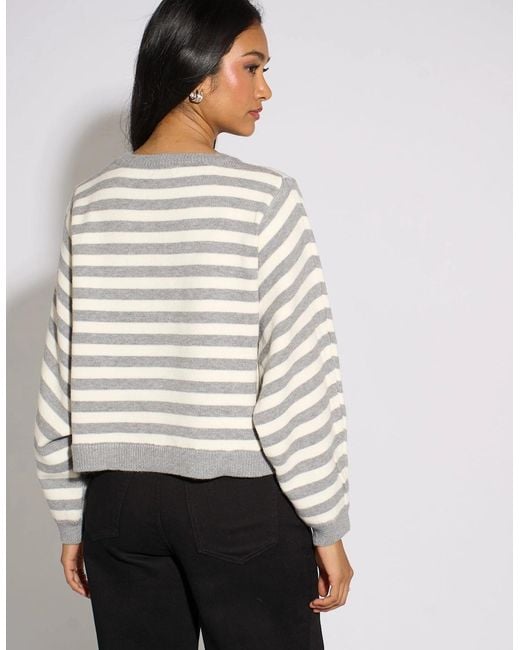 Gini London Blue Recycle Mix Contrast Stripe Loose Fit Knit Jumper
