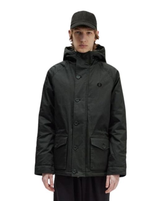 Fred Perry Black Short Snorkel Night Parka Jacket for men