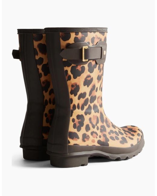 Hunter Brown Original Short Leopard Wellingtons
