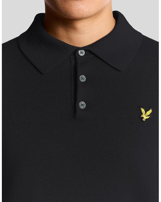Lyle & Scott Black Merino Blend Long Sleeve Polo Shirt for men