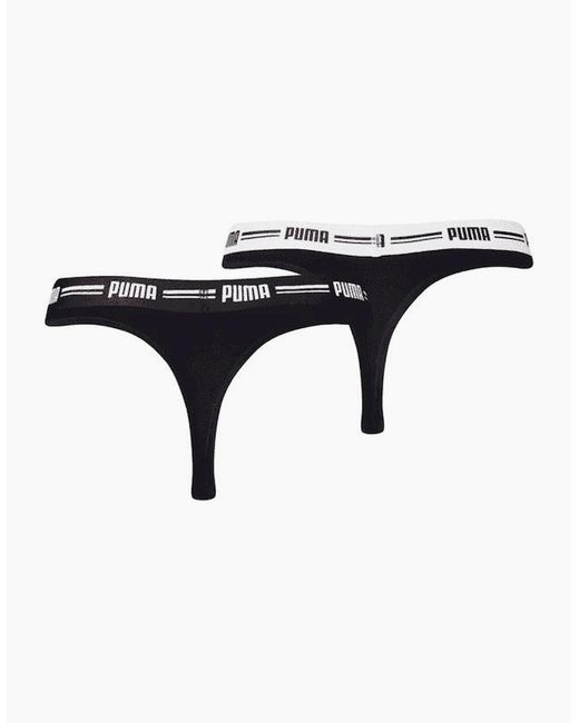 PUMA Black 2-Pack Striped Logo Mid-Rise Strings