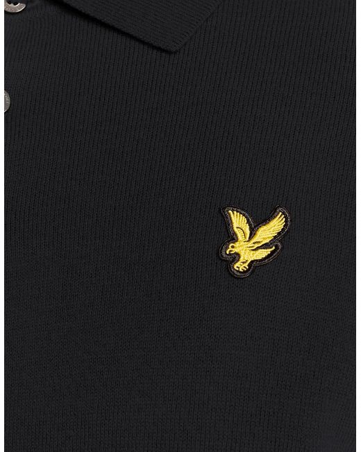 Lyle & Scott Black Merino Blend Long Sleeve Polo Shirt for men