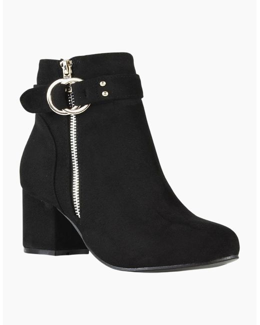 XY London Black Ladies Lakesha Mid Block Heel Ankle Boots