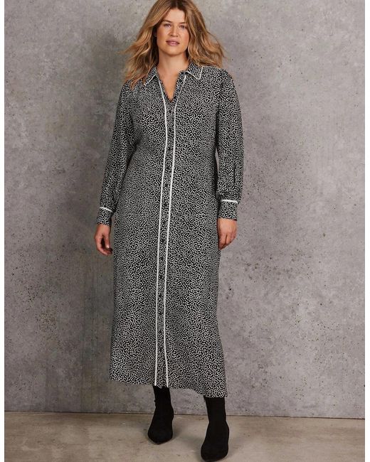 Live Unlimited London Gray Spot Print Maxi Shirt Dress