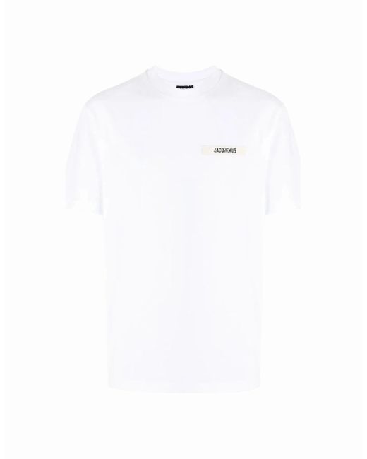 Jacquemus White T-Shirt With Gros Grain Logo for men