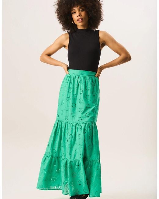 Gini London Green Tiered Lace Embroidered Long Skirt
