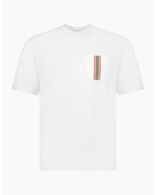 Burberry White 'Ellison' Stripe Embroidery T-Shirt for men