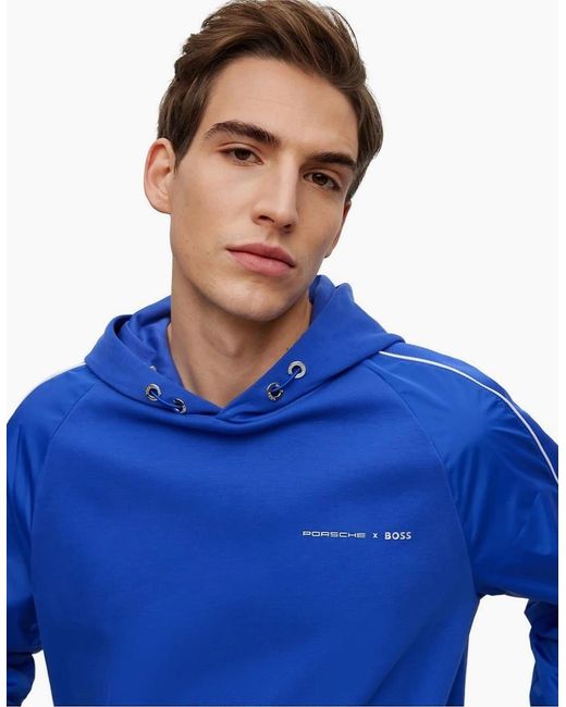 Boss Blue Hooded Neck Raglan Sleeve Sweatshirt for men