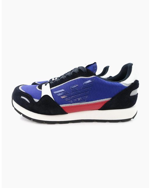 Emporio Armani Suede Sneakers With Contrasting Inserts And Oversi Bluet for men
