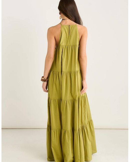 Gini London Yellow Khaki Tiered Halter Maxi Trapeze Dress