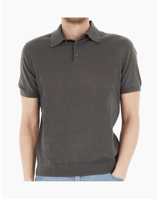 ARMANI EXCHANGE Gray Regular Fit Embroidered Logo Knitted Raven Polo Shirt for men