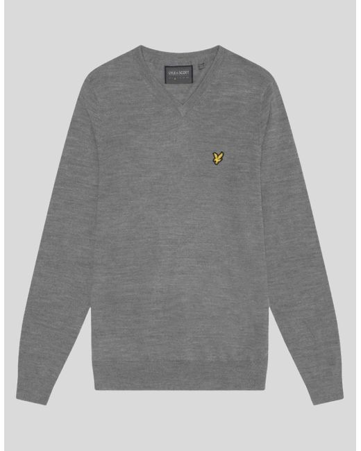 Lyle & Scott Gray Wool Blend V Neck Jumper for men