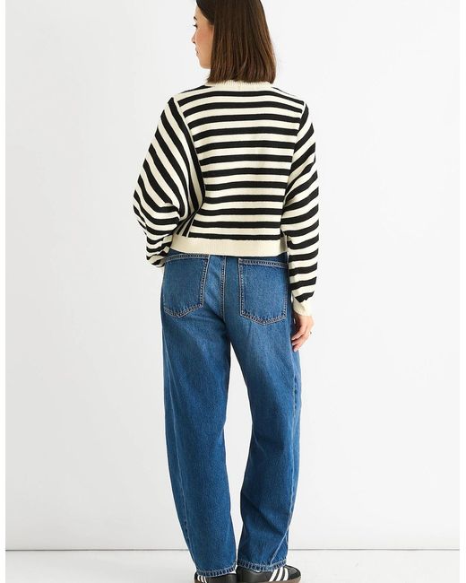 Gini London Blue Recycle Mix Contrast Stripe Loose Fit Knit Jumper