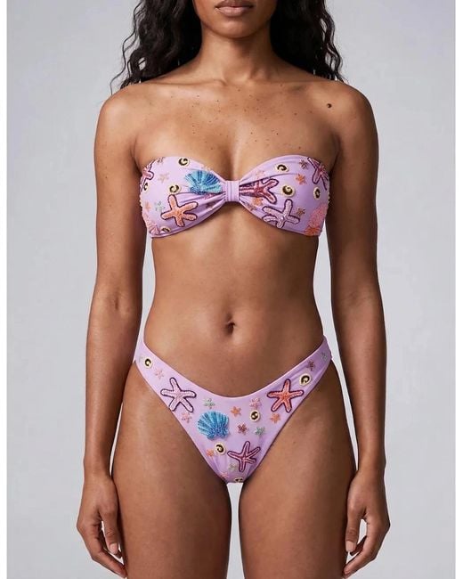 Oceanus Brown Quinn Clasp Closure Bikini Top Lilac