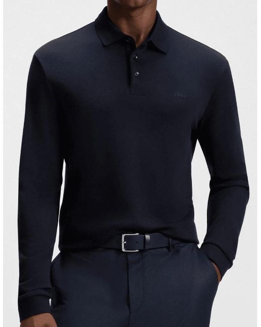Boss Blue Pado 30 Long Sleeve Polo Shirt for men