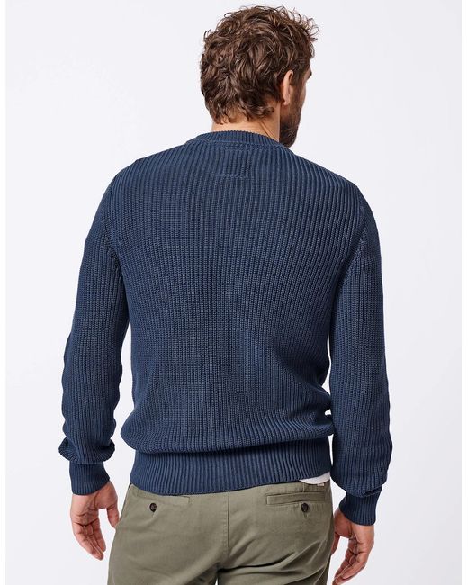 aubi Blue Martin Cotton Ribbed Crew Neck for men