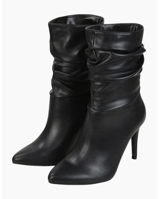 XY London Black Ladies Velma Ruched Pointed High Stiletto Heel Mid Boots