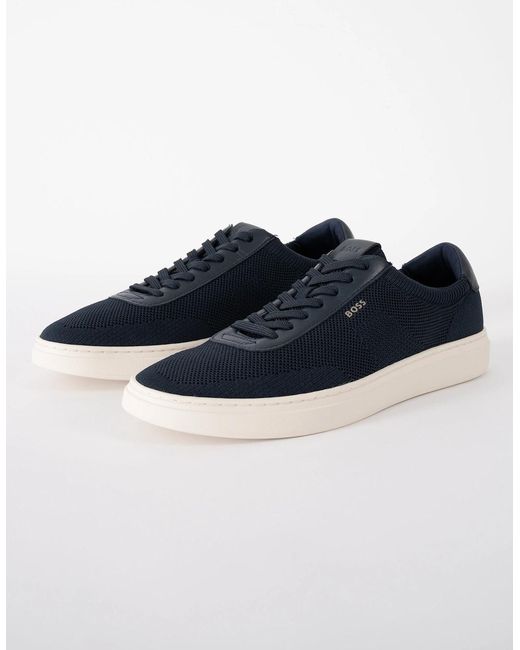 Boss Blue Boss Kieranmens Lace-Up Trainers With Knitted Uppers And Leather Trims for men