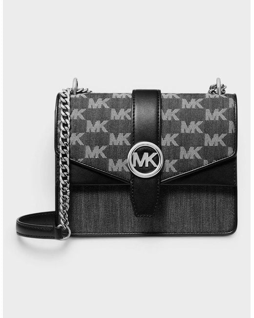 Michael Kors Black Greenwich Small Logo Jacquard Denim Crossbody Bag Noir