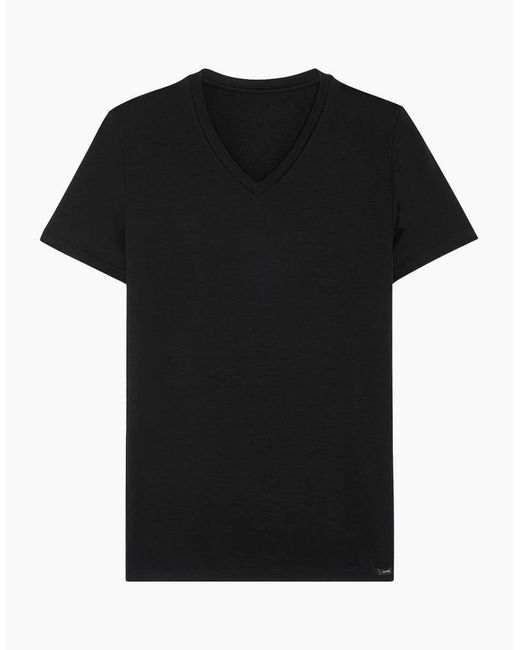 Hom Black Tencel Soft V-Neck T-Shirt for men