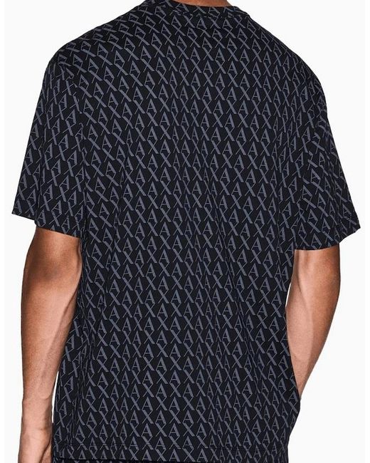 ARMANI EXCHANGE Blue Regular Fit Monogram Logo T-Shirt for men