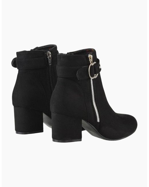 XY London Black Ladies Lakesha Mid Block Heel Ankle Boots
