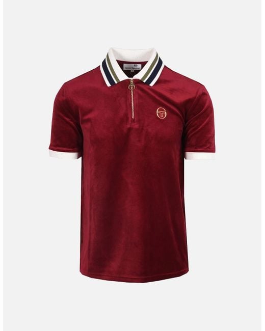 Sergio Tacchini Red Mahony Velour Zip Polo Shirt Rhubarb for men