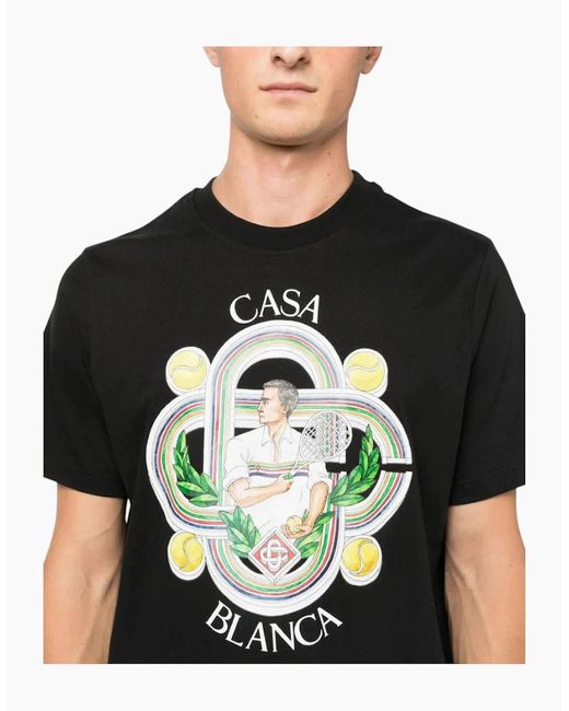 Casablanca Black T Shirt Le Joueur Printed T-Shirt Short Sleeve Crew Neck Summer Tee for men