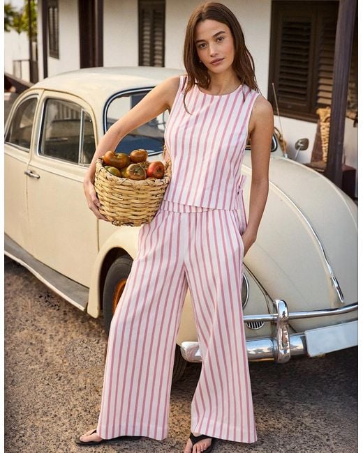 Ro&zo Pink Petite Stripe Cotton Blend Trousers