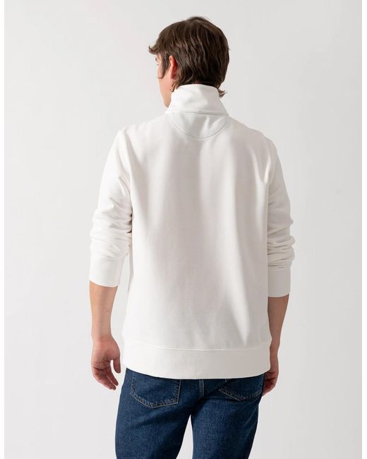 Gant White Regular Fit Shield Logo Half Zip Sweatshirt for men