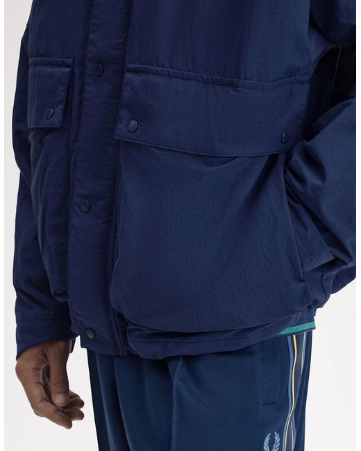 Fred Perry Blue J2323 Cropped Ripstop Parka for men