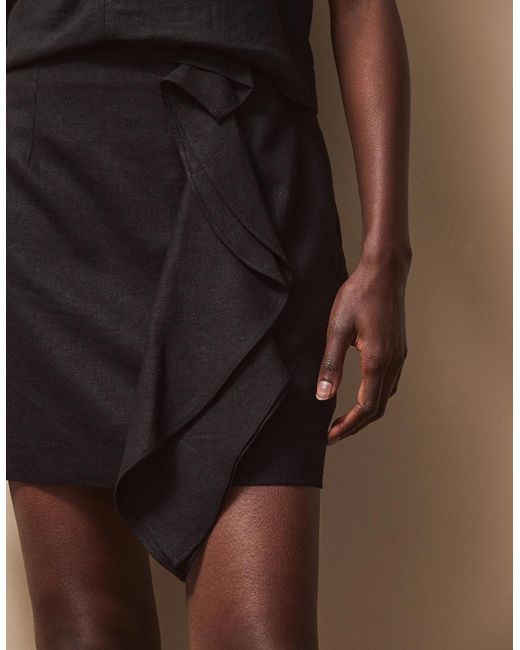 Ro&zo Brown Frill Detail Linen Blend Skirt