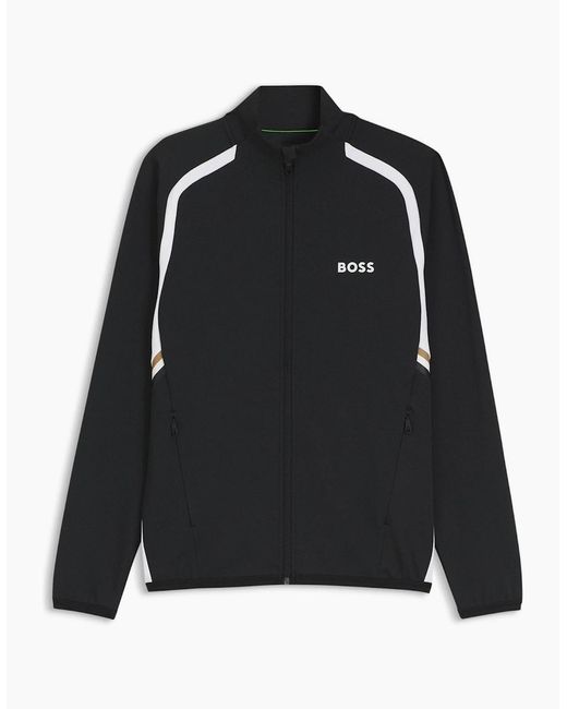 Boss Black Printed Logo Mock Neck Long Sleeve Sweatshirt for men