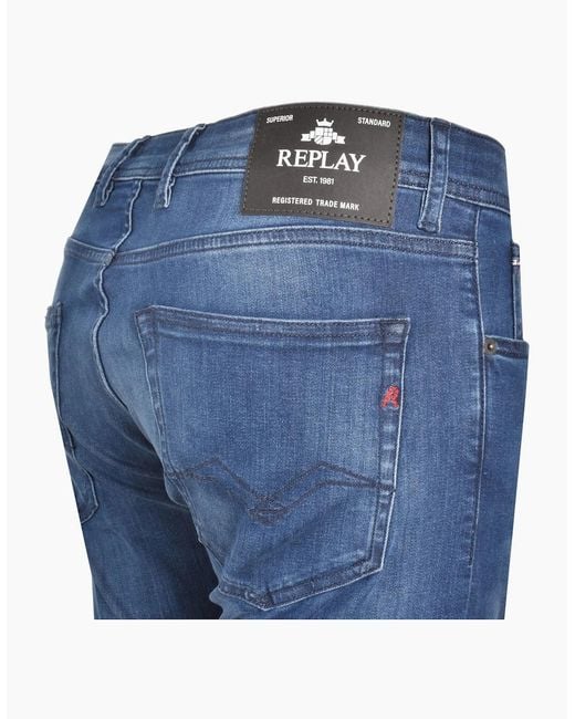 Replay Blue Grover Power Stretch Straight-Fit Jeans for men