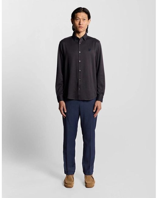 Lyle & Scott Blue Solid Patterned Straight Chinos for men