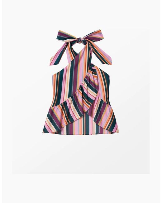 Ro&zo White Stripe Ruffle Wrap Top