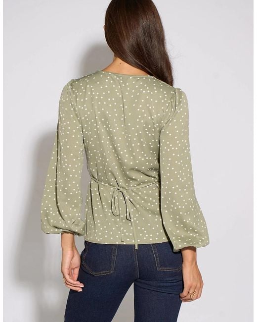 Gini London Green V Neck Spot Print Button Front Blouse