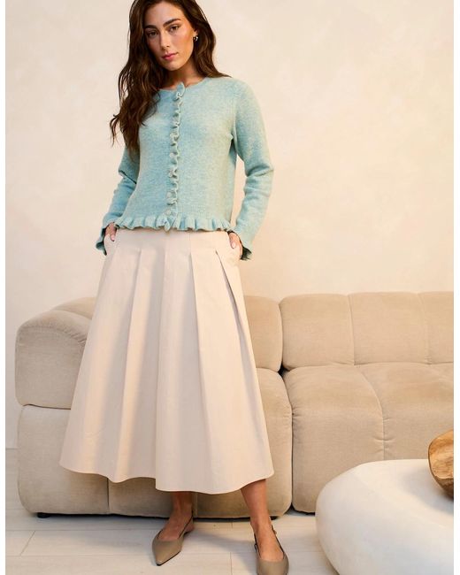Gini London Blue Long Sleeve Ruffle Front Cardigan